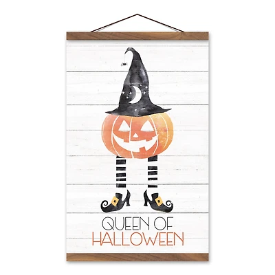 Queen of Halloween Teak Hanging Canvas
