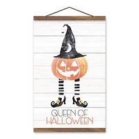 Queen of Halloween Teak Hanging Canvas