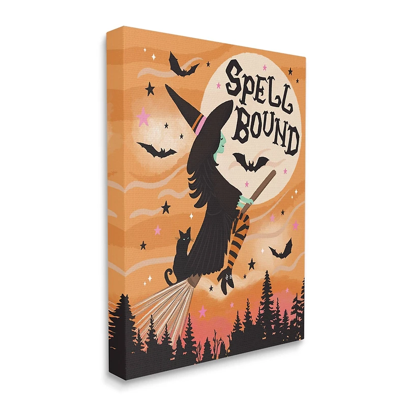 Stupell Industries Spell Bound Witch Flying Moonlit Sky Canvas Wall Art