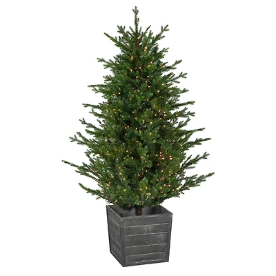6ft. Pre-Lit Deluxe Russian Pine Artificial Christmas Tree in Planter, Warm White LED Lights