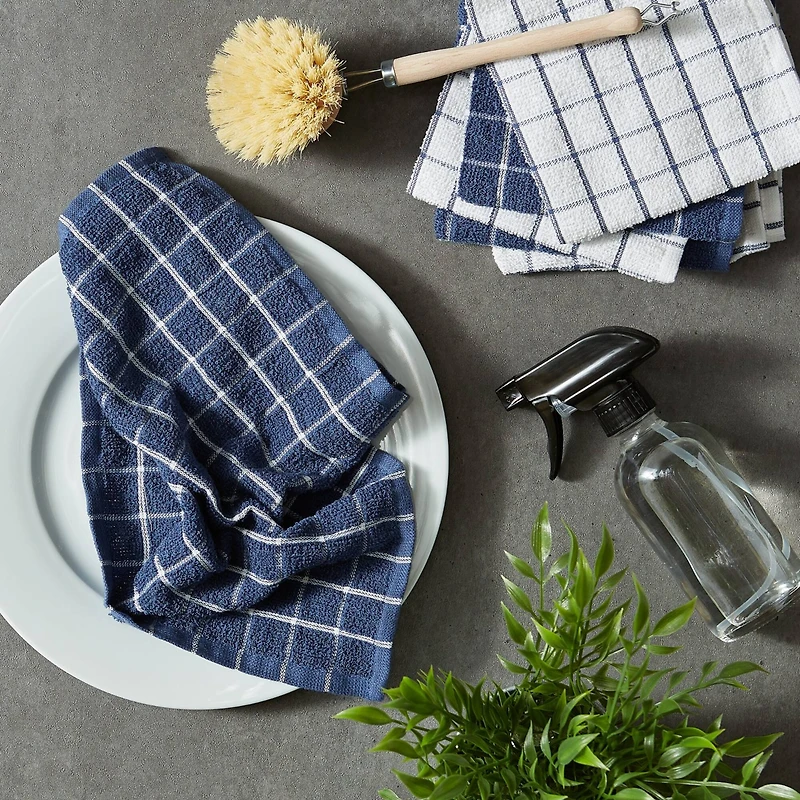 DII® French Blue Combo Windowpane Dishcloths, 6ct.