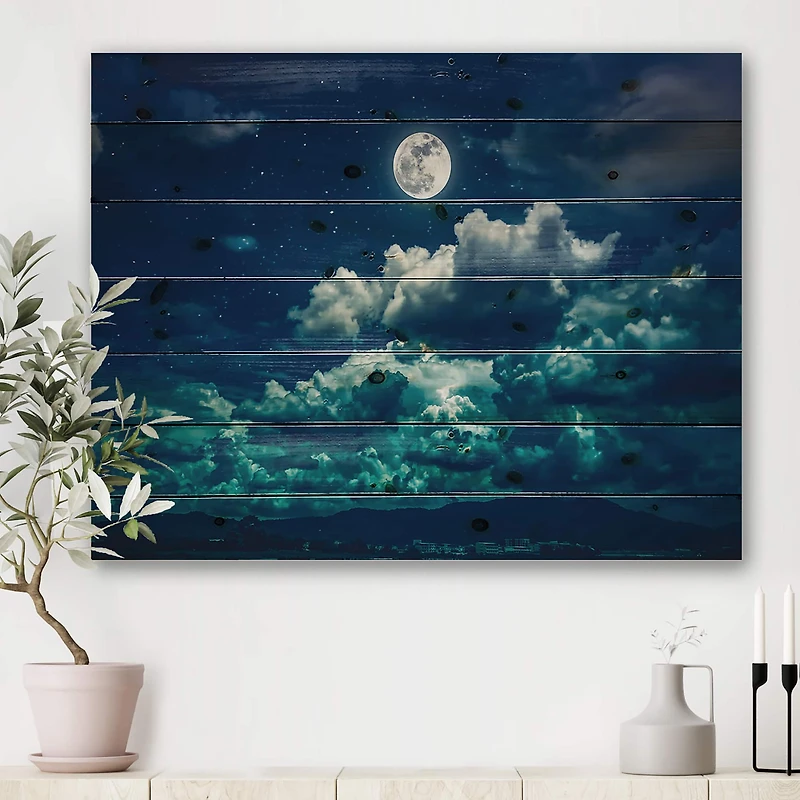 Designart - Full Moon In Cloudy Night Sky II