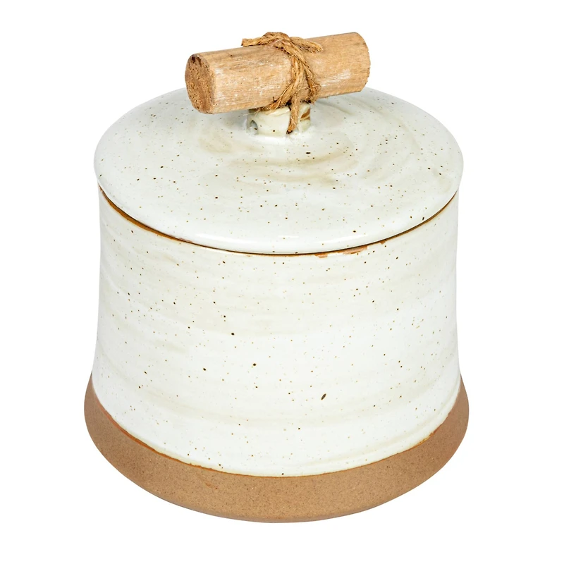 Hello Honey® 5" Beige Reactive Glaze Round Stoneware Canister with Lid