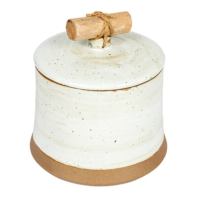 Hello Honey® 5" Beige Reactive Glaze Round Stoneware Canister with Lid