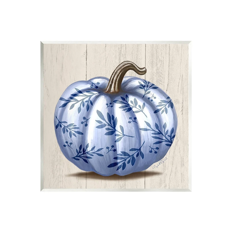 Stupell Industries Blue Patterned Botanical Pumpkin Wall Plaque Art