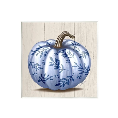 Stupell Industries Blue Patterned Botanical Pumpkin Wall Plaque Art