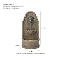 Glitzhome® 31" 3-Tier LED Faux Granite Lion Head Fountain