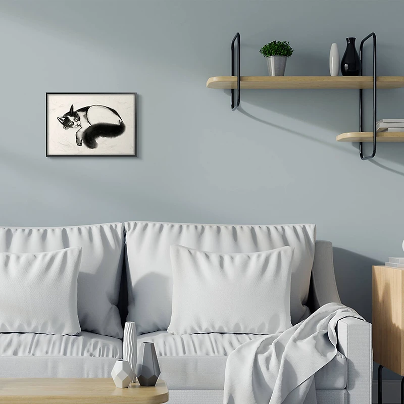 Stupell Industries Relaxed Pet Cat Bushy Black Tail in Black Frame Wall Art