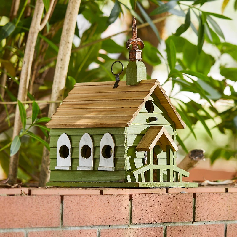 Glitzhome® 11" Oversized Distressed Wood Church Birdhouse