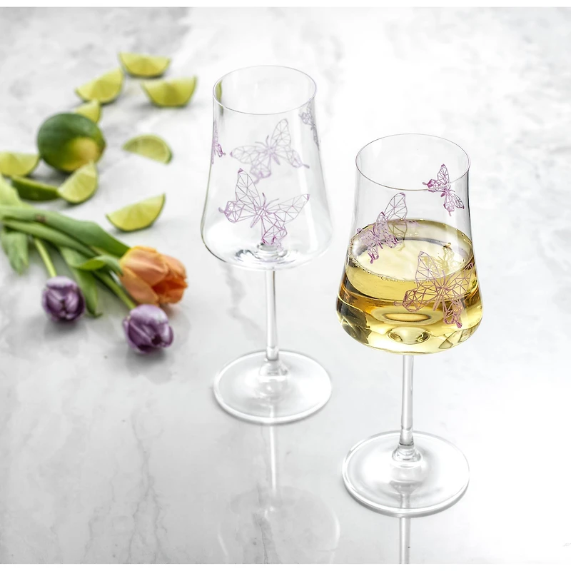 JoyJolt® 19oz. Meadow Butterfly Crystal White Wine Glass Set, 2ct.