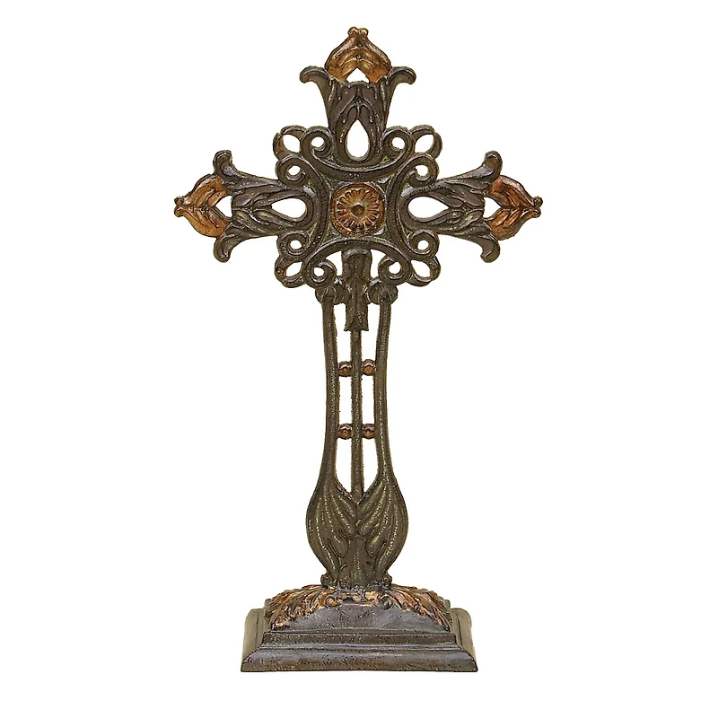 21" Copper Traditional Decorative Cross Sculpture