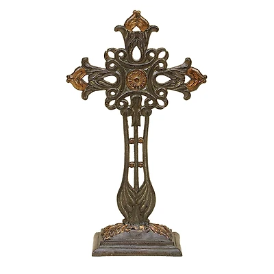 21" Copper Traditional Decorative Cross Sculpture