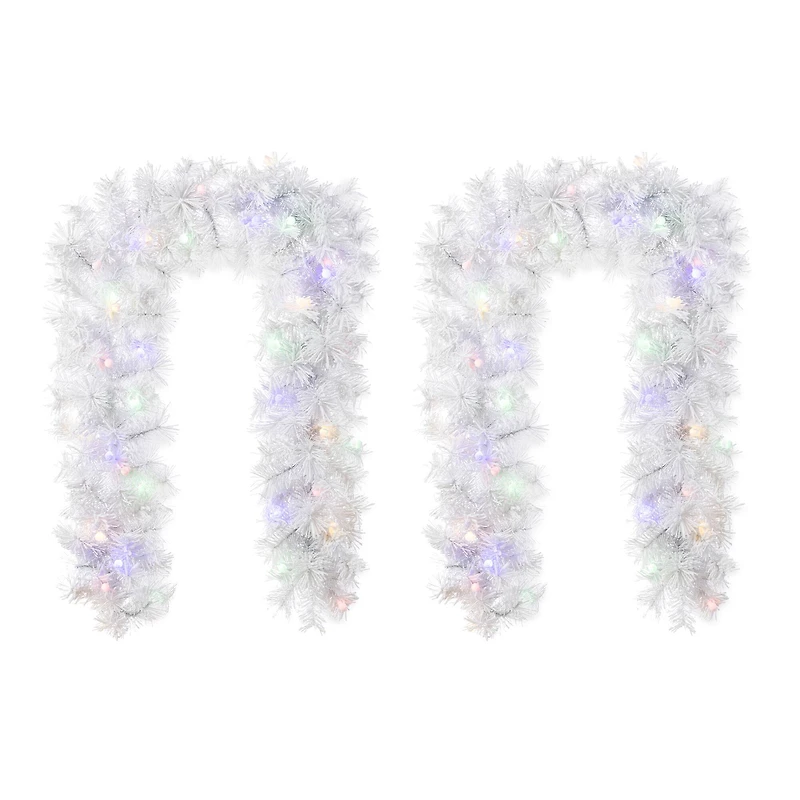 Glitzhome® 6ft Pre-Lit Snow Flocked White Pine Christmas Garland with Timer, 2ct.