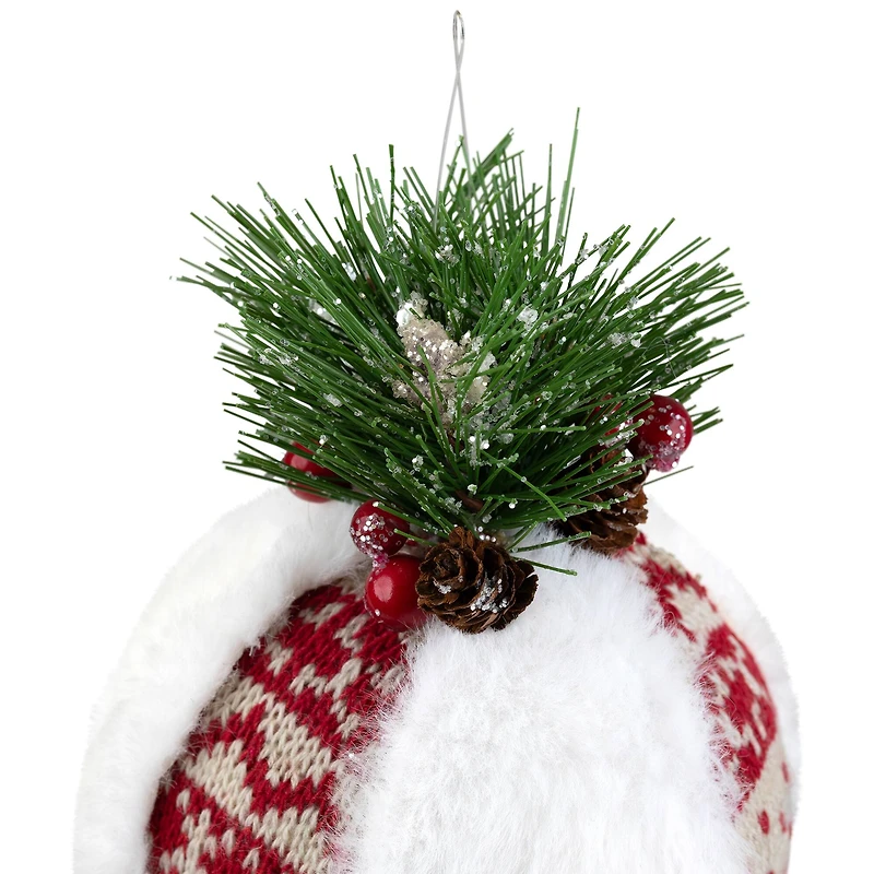 8" Faux Fur and Nordic Print Christmas Ball Ornament