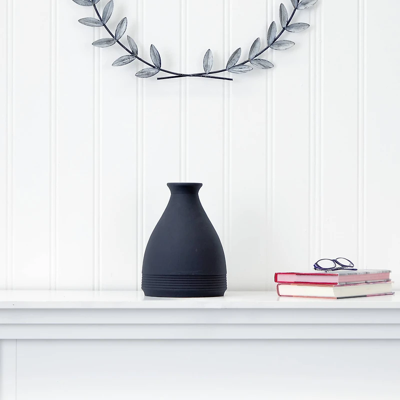 10" Black Matte Cone Stone Vase