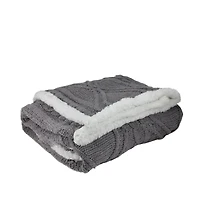 Gray & White Cable Knit Throw Blanket with Sherpa Backing