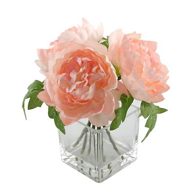 Flora Bunda® 8" Pink Peony Arrangement in Glass Pot