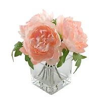 Flora Bunda® 8" Pink Peony Arrangement in Glass Pot