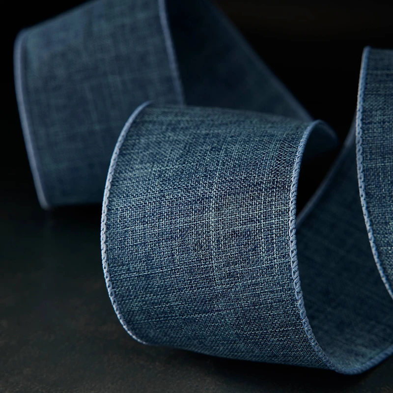 2.5" x 25ft. Denim Faux Linen Wired Ribbon by Celebrate It™ Décor