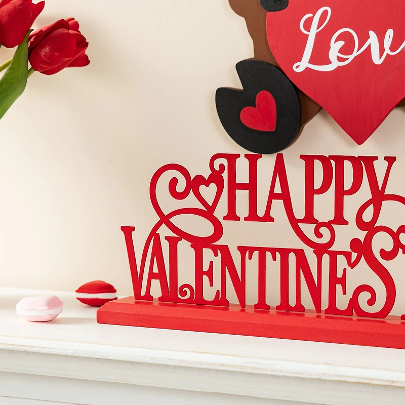 Glitzhome® 16" Wooden & Metal Happy Valentine's Day Table Décor