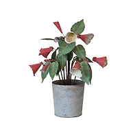 Hello Honey® 14" Pink & Green Metal Flower Pot Decor with Faux Flowers