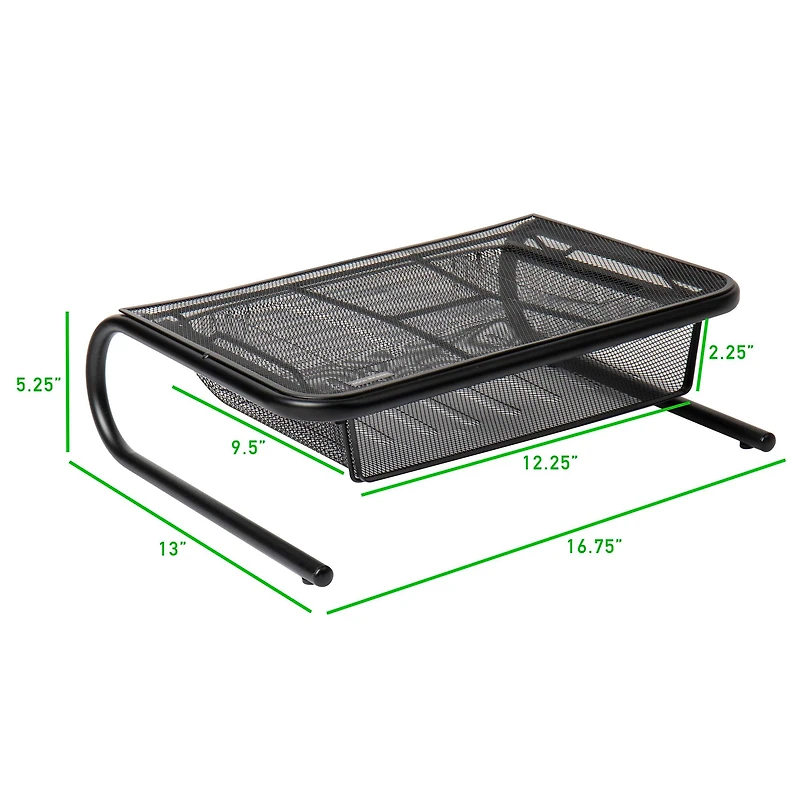 Mind Reader Black Metal Mesh Monitor Stand & Desk Organizer With Storage Drawer
