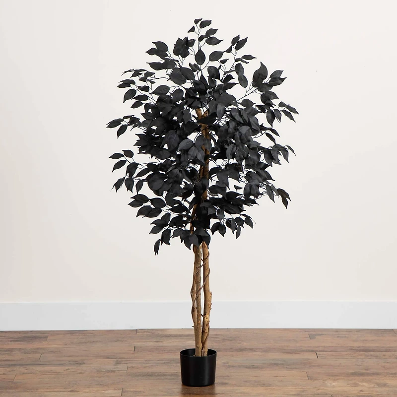 4ft. Artificial Halloween Black Ficus Tree with Natural Trunk