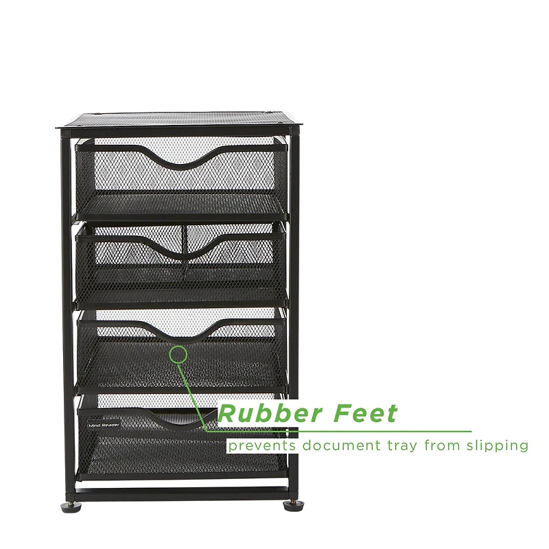 Mind Reader Black Metal Rolling Mesh Office Cart 4-Tiered Drawer Utility Storage Cabinet