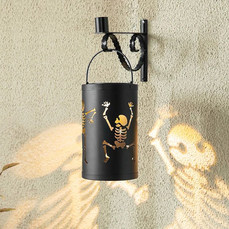 Glitzhome® 10.75" Halloween Metal Skeleton Solar Powered LED Lantern