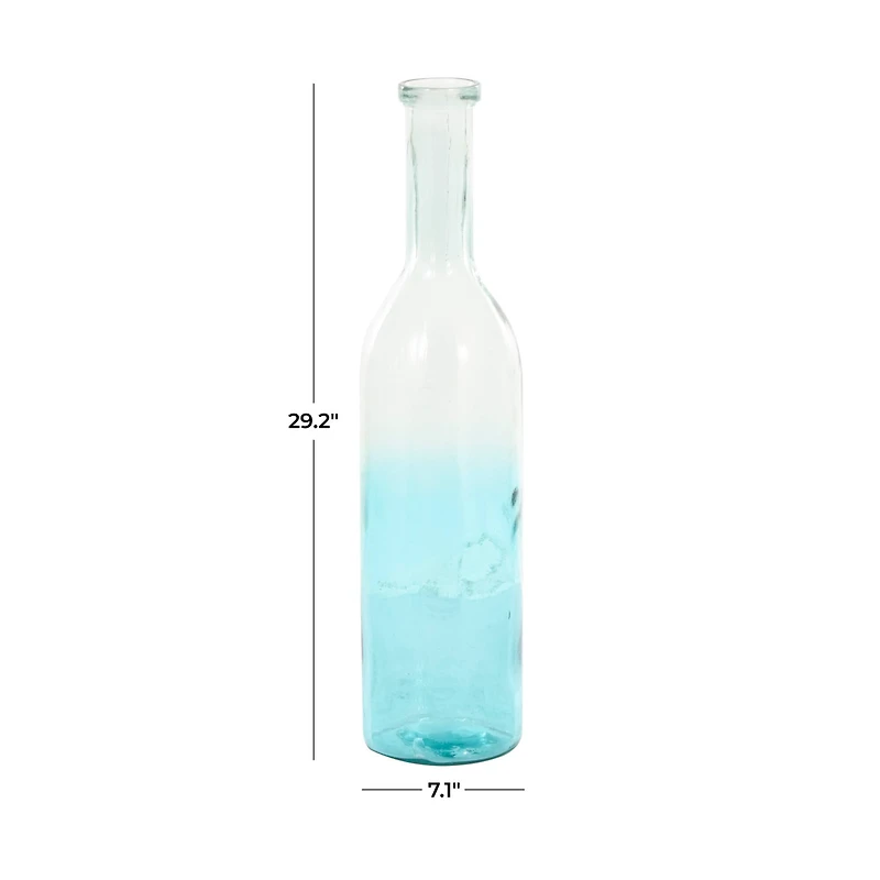 Teal Recycled Glass Handmade Tall Ombre Floor Vase