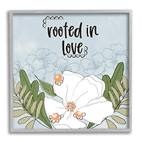 Stupell Industries Rooted In Love Phrase Fluid Floral White Flower in Gray Frame Wall Art