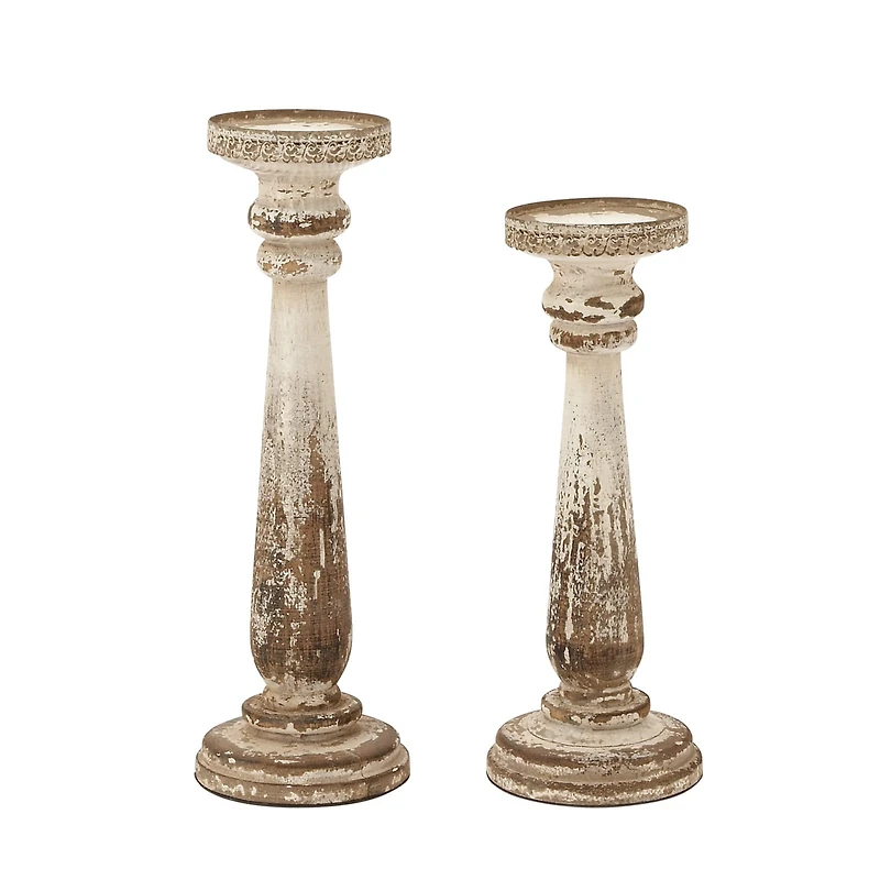 Brown & White Traditional Candle Holder Set, 13" & 15"