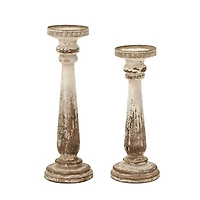 Brown & White Traditional Candle Holder Set, 13" & 15"