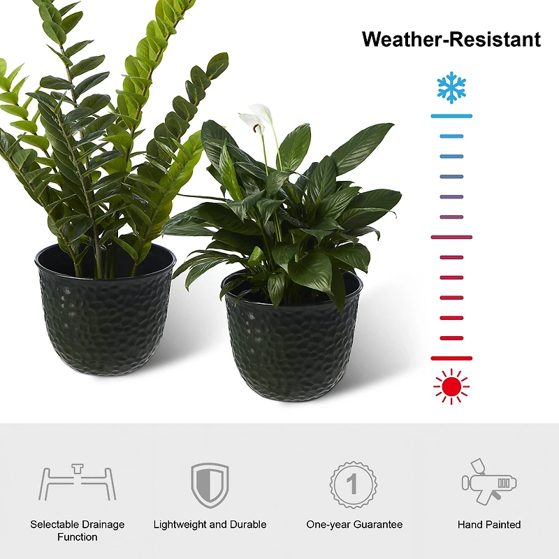 Glitzhome® 15.25" Honeycomb Textured Green Faux Ceramic Plastic Planters, 2ct.