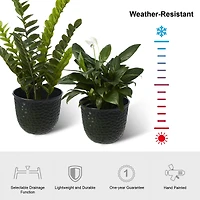 Glitzhome® 15.25" Honeycomb Textured Green Faux Ceramic Plastic Planters, 2ct.