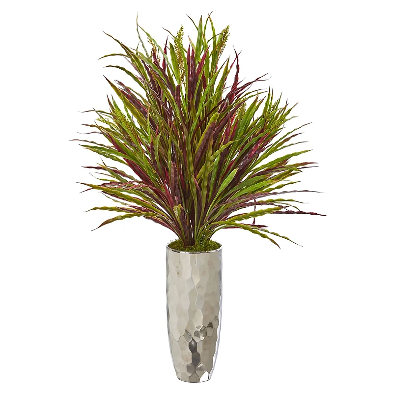 3ft. Red & Green Grass Arrangement in Silver Planter