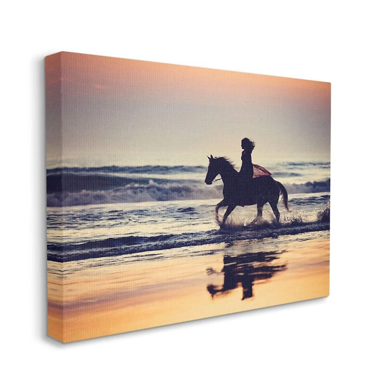Stupell Industries Sunset Beach Horseback Rider Female Silhouette Canvas Wall Art