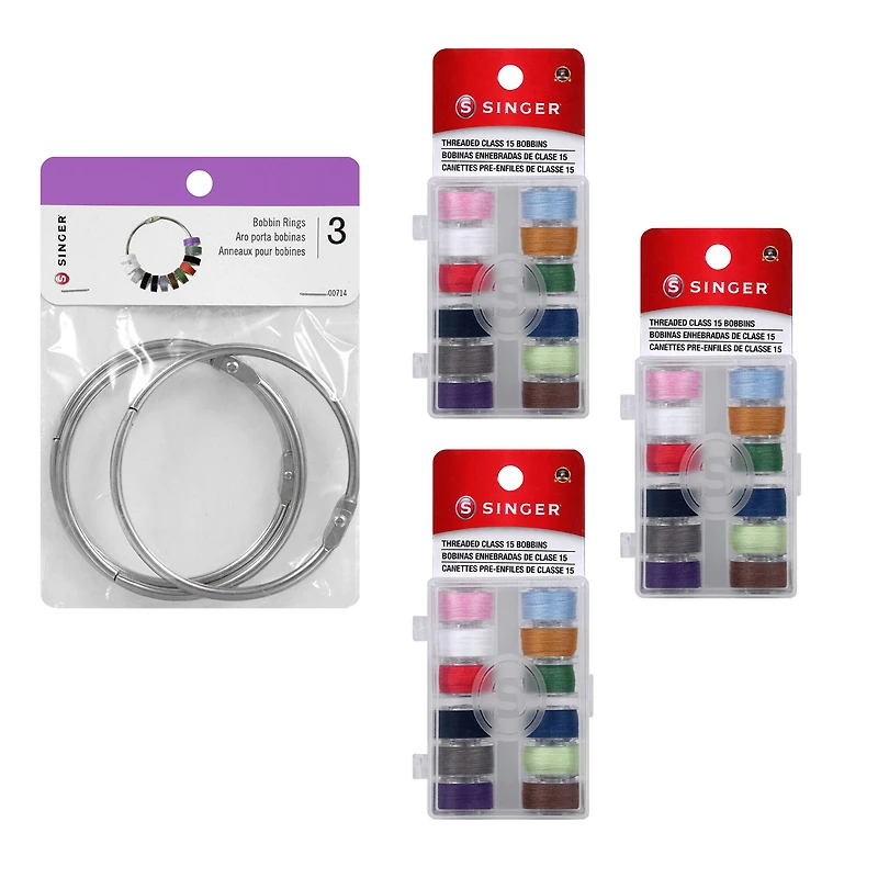 SINGER® Class 15 Sewing Bobbin & Storage Rings Set