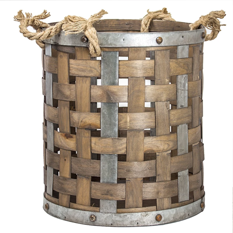 Rustic Farmhouse Bamboo & Metal Storage Basket