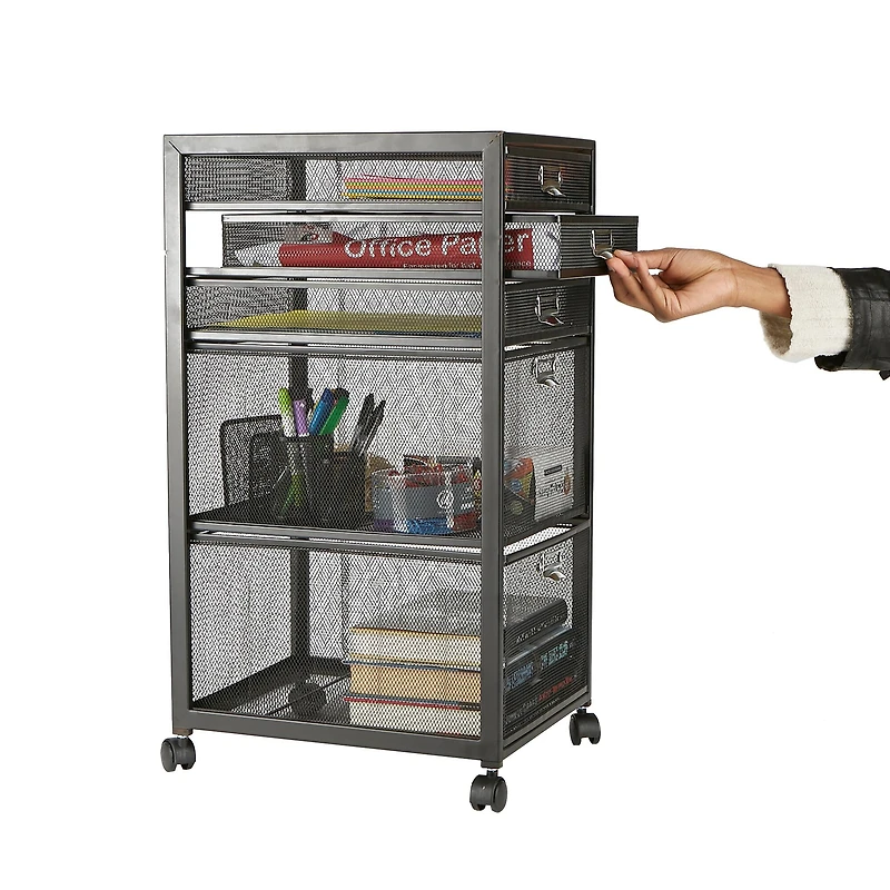 Mind Reader Black 5-Drawer Rolling File Cabinet