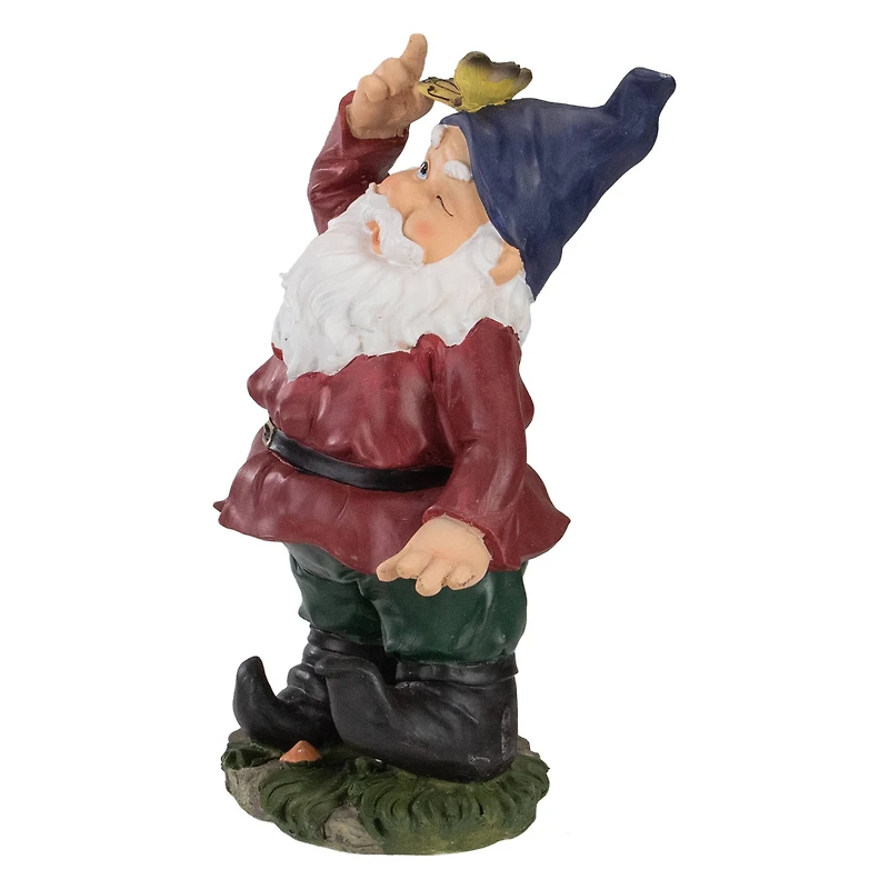 11.25" Red & Green Gnome with Butterfly Outdoor Garden Statue