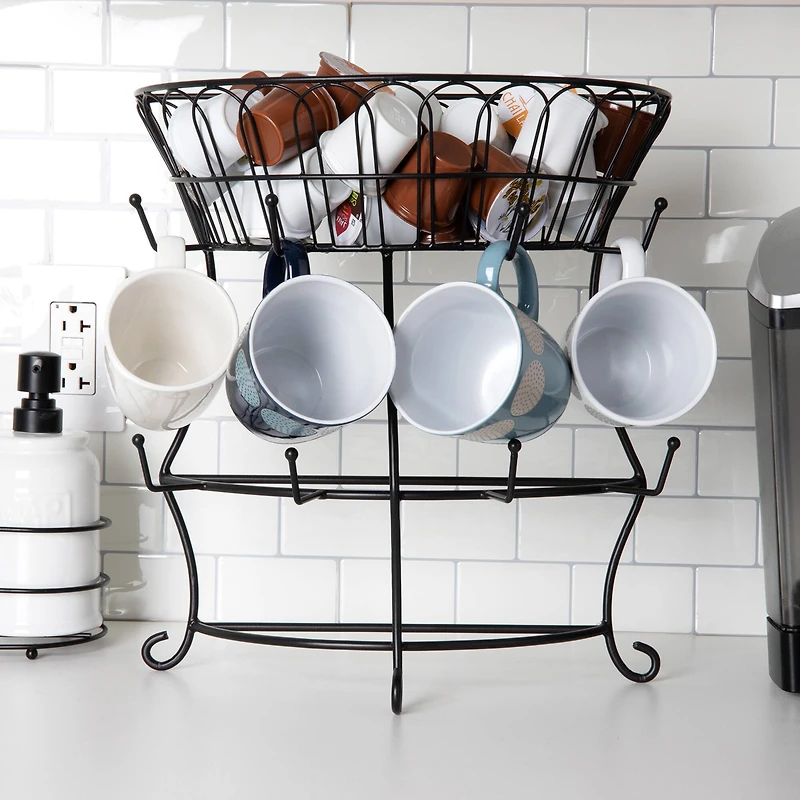 Mind Reader Black Metal Wire Cup Tree Countertop Mug Rack & Coffee Pod Storage