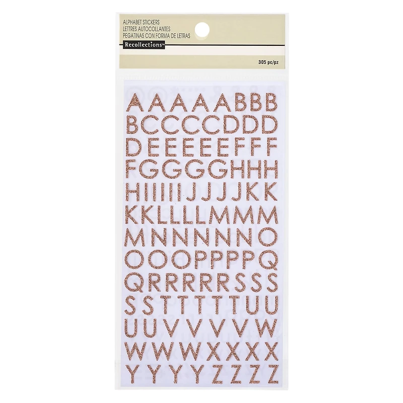 12 Packs: 305 ct. (3660 total) Rose Gold Glitter Alphabet Stickers by Recollections™