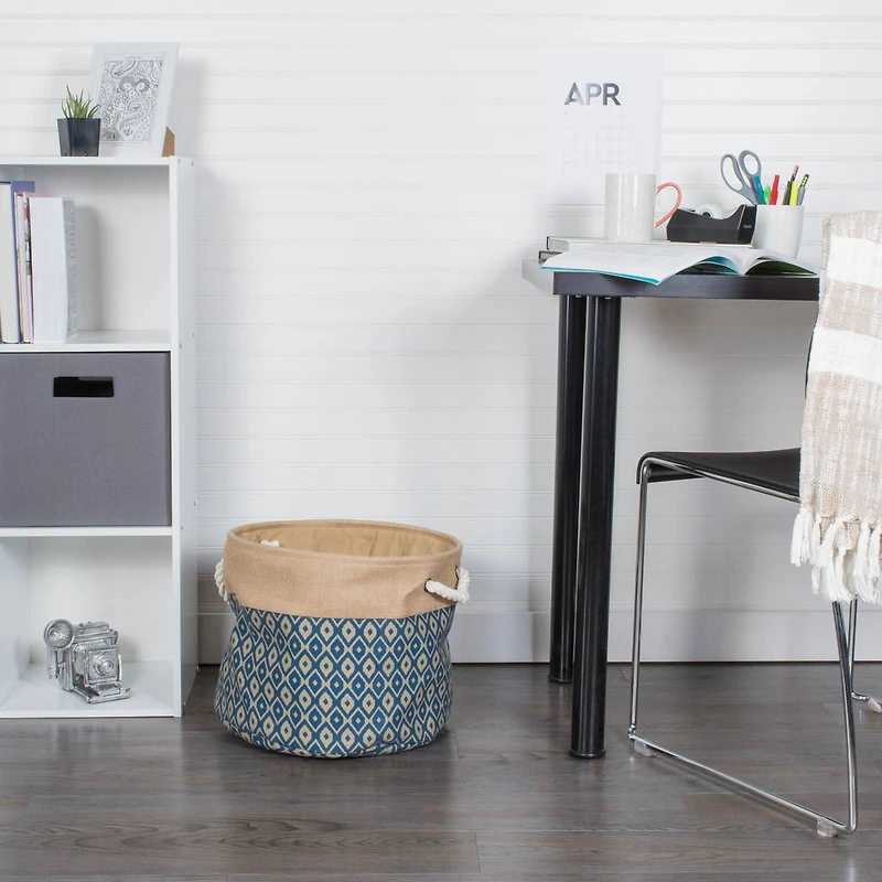 DII® 15" Blue Ikat Round Burlap Bin