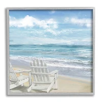 Stupell Industries White Adirondack Chairs on the Beach Painting Framed Wall Art