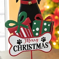 Glitzhome® 15" Christmas Metal & Wooden Dog Gift Box Table Décor