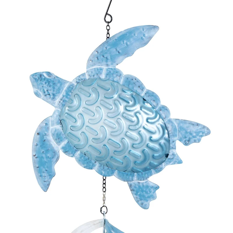 33" Blue Swirl Wind Spinner Metal Turtle & Starfish Windchime