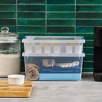 IRIS® 12qt. Clear Deep Storage Boxes with Lids & Blue Latches, 4ct.