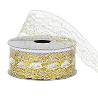 1.25'' x 3 yd. White and Gold Lace Trim Ribbon by Celebrate It®