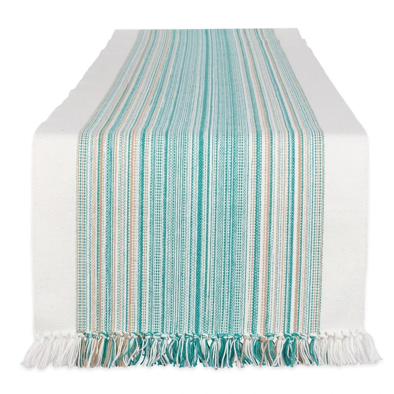 DII® 72" Teal Blue Striped Fringed Table Runner
